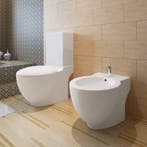vidaXL Toilet- en bidetset staand keramiek wit, Verzenden, Nieuw