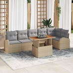 vidaXL Tuinbank Set met opslag 7 pcs Beige Poly rattan, Verzenden