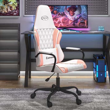 vidaXL Massage gamestoel kunstleer wit en roze, Verzenden