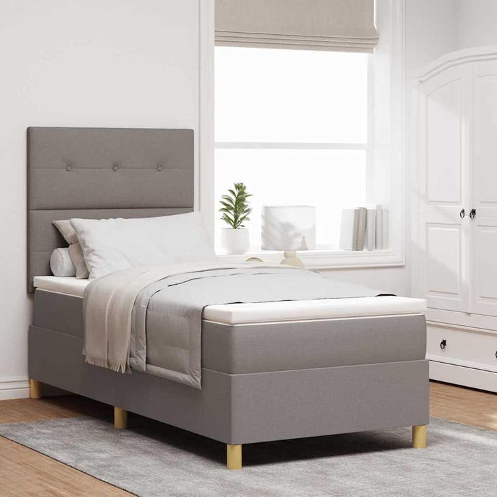 vidaXL Boxspring bed met matras met hoofdeinde Taupe 90 x, Huis en Inrichting, Slaapkamer | Bedden, Nieuw, Verzenden