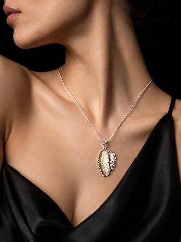 Natuurlijke rutielkwarts botanische statement-ketting - 925