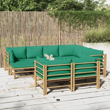 vidaXL 10-delige Loungeset met kussens bamboe groen, Verzenden, Nieuw, Loungeset