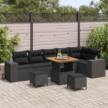vidaXL Tuinbank Set met kussen 9 pcs Zwart poly rattan, Verzenden, Nieuw