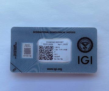1 pcs Diamant (Natuurlijk) - 1.60 ct - Rond - F - SI2 -, Nieuw