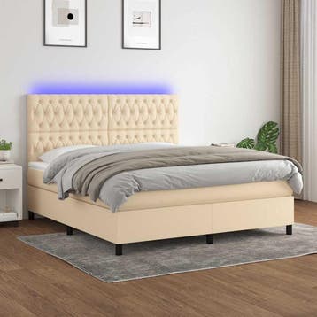 vidaXL Boxspring met matras en LED stof crèmekleurig 160x200, Verzenden