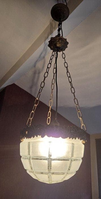 Lampe - Verre, Laiton - Lustre Art déco