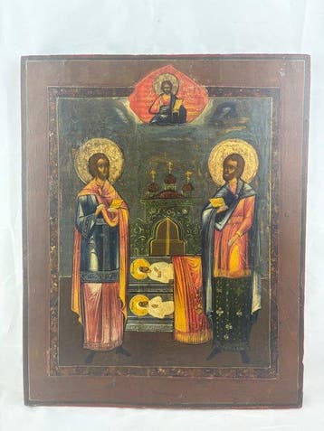 Icoon - Grote icoon die de medische heiligen Cosmas en