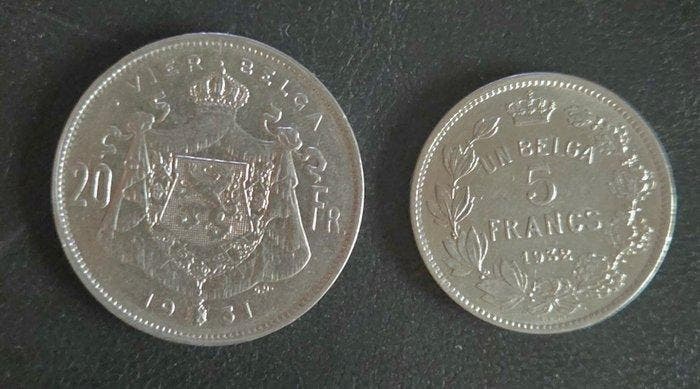België. Albert I (1909-1934). 20 Francs 1931 , 32 (Zonder, Postzegels en Munten, Munten | Nederland