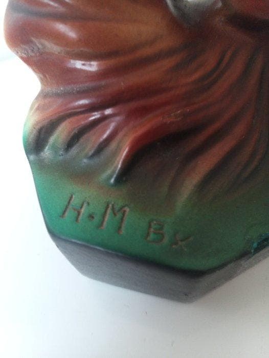 H.M Bx - Beeld, Chien assis signé H.M Bx - 21 cm - Gips, Antiek en Kunst, Curiosa en Brocante