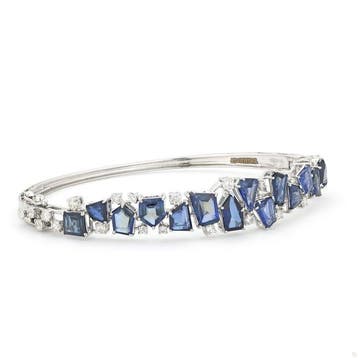 Armband - 14 karaat Witgoud - 6.14ct. tw. Saffier - Diamant