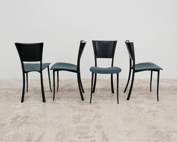 Chaise - Métal, Cuir - Ensemble de quatre chaises vintage