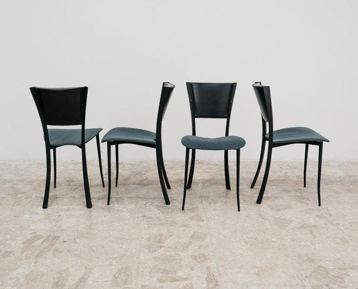 Chaise - Métal, Cuir - Ensemble de quatre chaises vintage, Antiek en Kunst, Kunst | Designobjecten