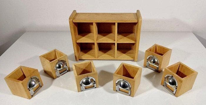 Ladekast - Vintage ladekast voor op tafel of bureau met zes, Antiek en Kunst, Kunst | Designobjecten