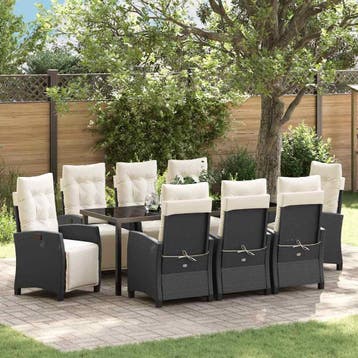 vidaXL Tuin Eettafel Set 9 st Zwart poly rattan, Verzenden, Nieuw