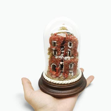 Kerststal - model van een ronde koepel - Hout, Glas -