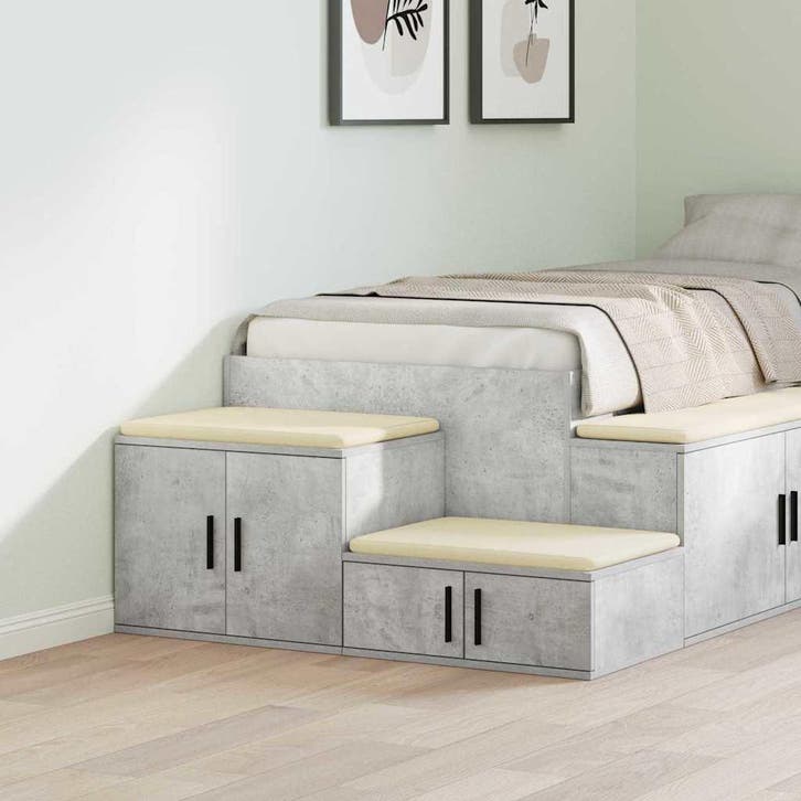 vidaXL Opbergkast 2 pcs Beton Grijs 118 x 41 x 40 cm Bewerkt, Huis en Inrichting, Slaapkamer | Nachtkastjes, Nieuw, Verzenden