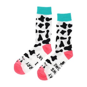Sokken Katoen – Koeien Print – Wit Zwart Groen Roze – Maat