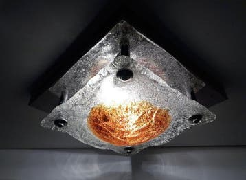 Lampe murale - Verre de Murano - Acier chromé - 48 cm - 1970, Antiquités & Art
