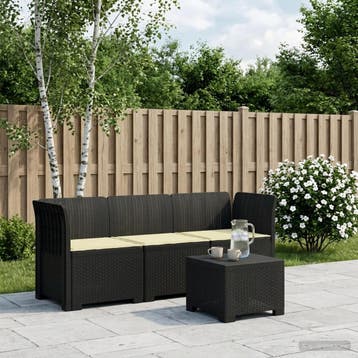 vidaXL 3-Zits Tu bank met Kussens Rattan Look PP Antraciet, Verzenden, Nieuw