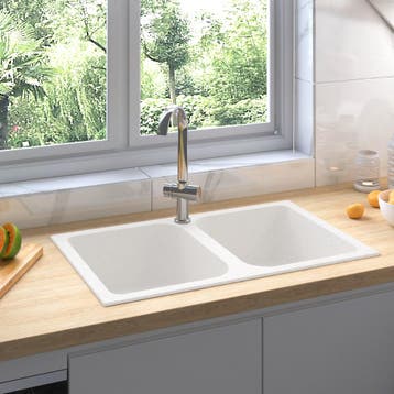 vidaXL Keukenwasbak Wit 76 x 48 x 30 cm Kwarts en hars, Verzenden