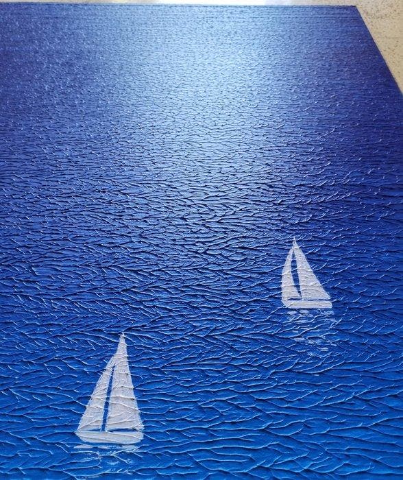 Elena M. - Blue ocean, n.27 - textured painting - ready to, Antiek en Kunst, Kunst | Schilderijen | Modern