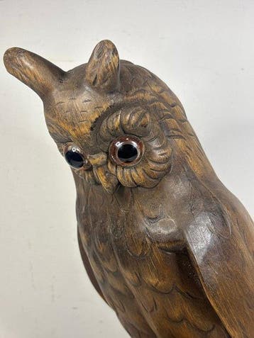 Statue, Zwarte Woud Uil - 29.5 cm - Bois