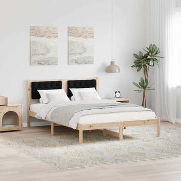 vidaXL Bedframe met hoofdeinde Zwart 140 x 200 cm Massief, Verzenden, Nieuw