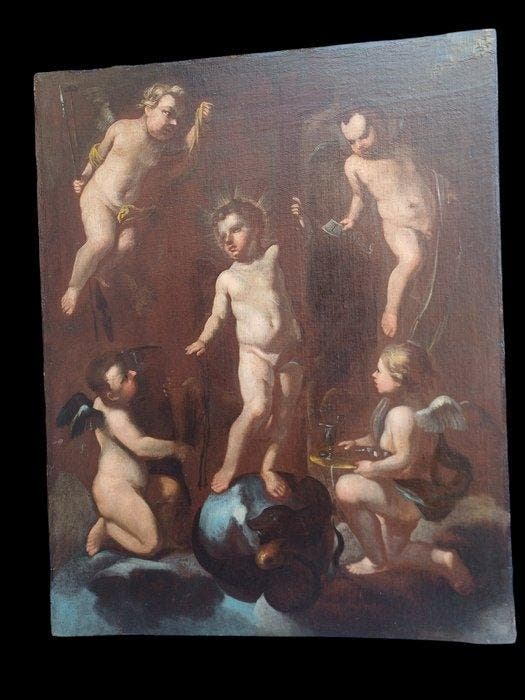 Pittore Lombardo (XVII) - Il Bambin Gesù con le Arma Christi, Antiek en Kunst, Kunst | Schilderijen | Klassiek