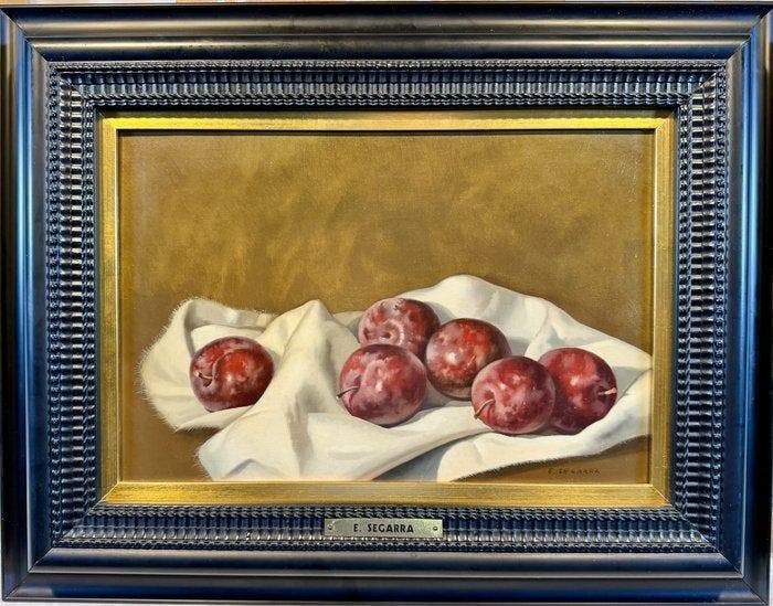 Enrique Segarra (1945) - Bodegón de ciruelas, Antiek en Kunst, Kunst | Schilderijen | Klassiek