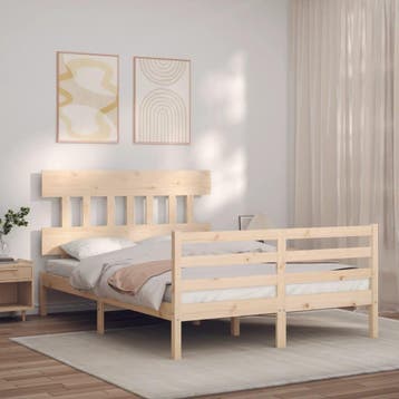 vidaXL Bedframe met hoofdbord massief hout, Verzenden, Nieuw