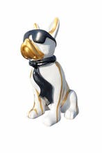 Statue, garden statue dog color white with gold paint color