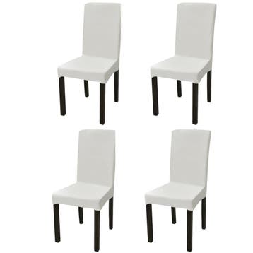 vidaXL Stoelhoezen 4 st stretch recht crèmekleurig, Verzenden, Nieuw