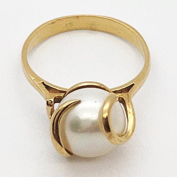 Ring - 18 karaat Geel goud Parel, Handtassen en Accessoires, Ringen