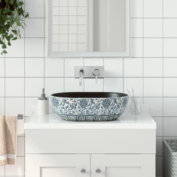 vidaXL Opzetwasbak ovaal 47x33x13 cm keramiek zwart en blauw, Bricolage & Construction, Verzenden
