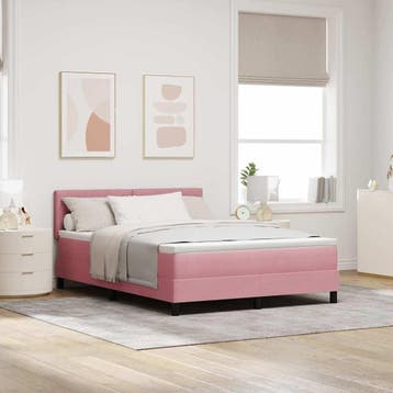 vidaXL LED Box Spring Bed met matras met LED Roze 140 x 200, Verzenden