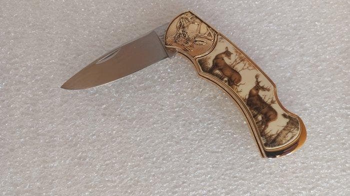 Franklin Mint - Canif Vintage - Motif de chasse (cerfs), Antiek en Kunst, Curiosa en Brocante