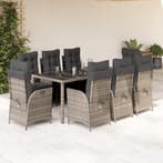 vidaXL 9-delige Tuinset met kussens poly rattan grijs, Verzenden, Nieuw, Tuinset