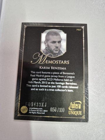 Lotto Karim Benzema - Carta gradata 10 Gem Mt + Carta maglia, Nieuw