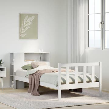 vidaXL Bed met boekenkast zonder matras grenenhout wit, Verzenden, Nieuw