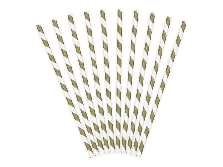 Papieren Rietjes Goud Wit 19,5cm 10st, Hobby & Loisirs créatifs, Articles de fête, Envoi