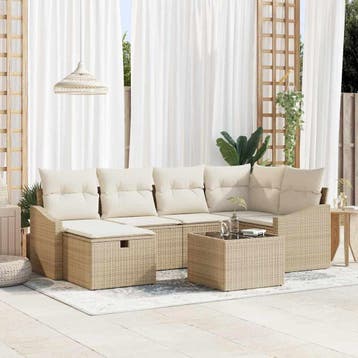 vidaXL Bankstel met kussen 6 pcs poly rattan, Verzenden