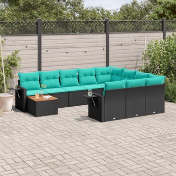 vidaXL 11-delige tuinbankset met kussens, zwart polyrotan, Verzenden