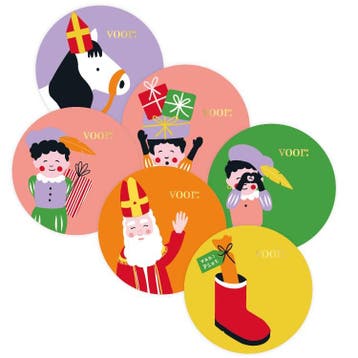 60x Sticker Sint En Piet Cartoon Etiketten - Kleuren Mix -, Hobby & Loisirs créatifs, Autocollants & Images, Verzenden