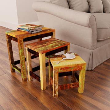 vidaXL 3-delige Bijzettafeltjesset vintage stijl gerecycled, Verzenden