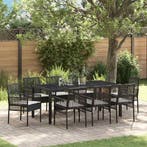 vidaXL Tuin Eettafel Set 9 pcs Zwart poly rattan, Verzenden