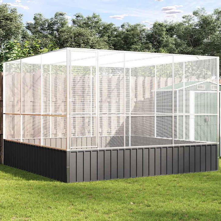 vidaXL Volière 311x307x212 cm staal zilverkleurig, Dieren en Toebehoren, Vogels | Toebehoren, Nieuw, Verzenden