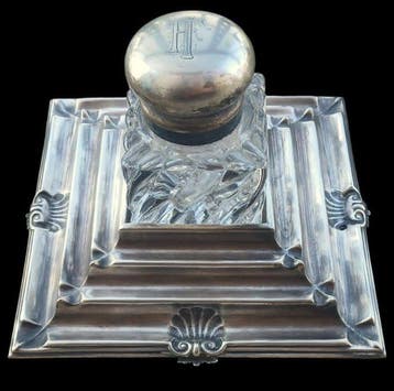 Fratelli Broggi - Inktpot - Glas, zilverplaten, brons