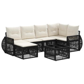 vidaXL Tuinbank Set 7 pcs Zwart en Crème Wit poly rattan, Verzenden, Nieuw