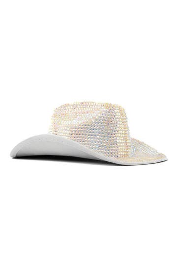 KIMU® Cowboyhoed Parelmoer Wit Strass Steentjes Witte Cowgir, Ophalen of Verzenden