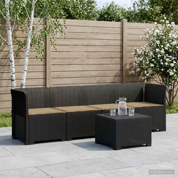vidaXL 4-Zits Tuin Sofa met Kussens Rieten Look PP Antraciet, Verzenden, Nieuw